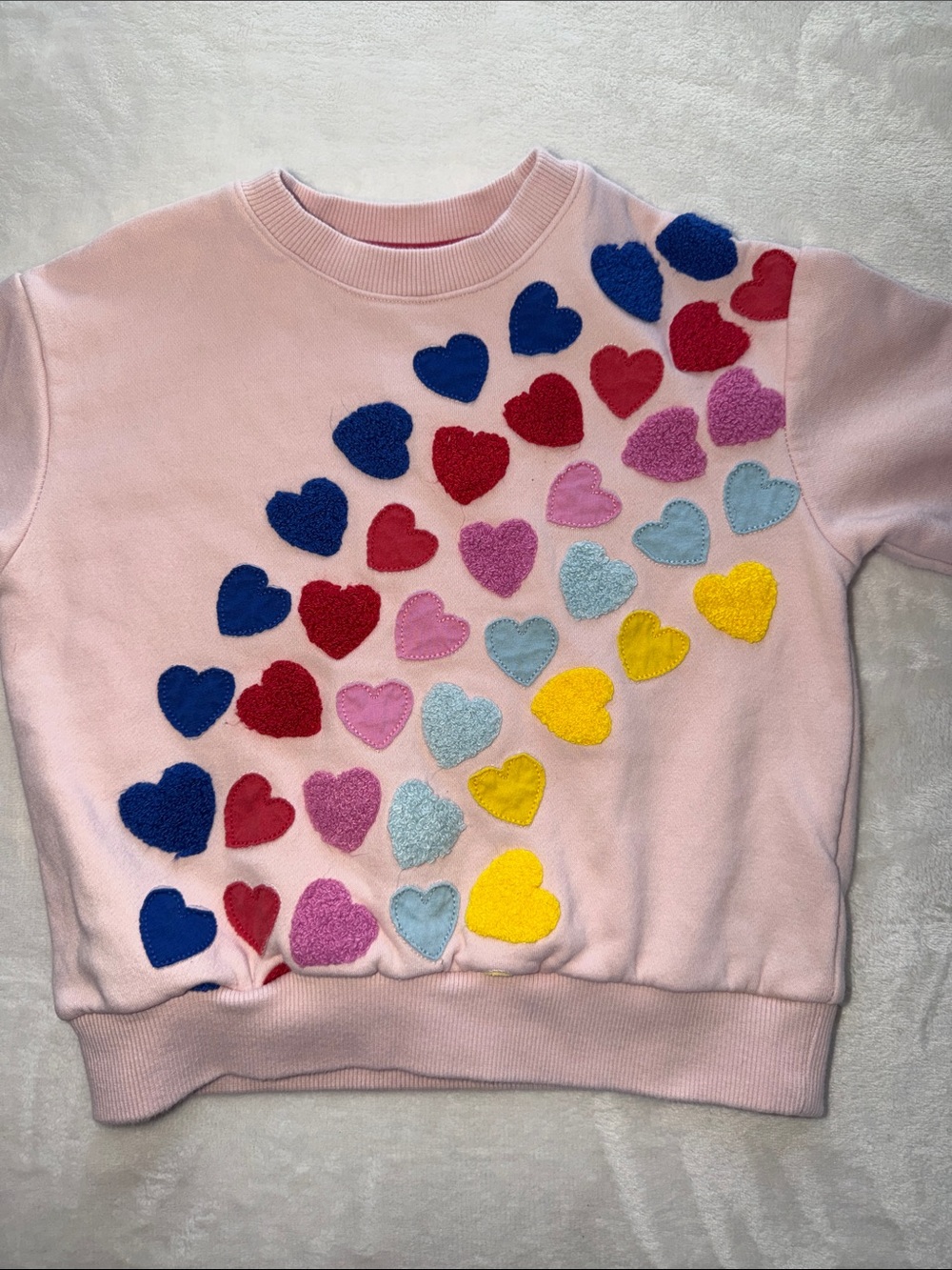 Mini Boden Pink Sweatshirt with Multicolor Heart Patches
